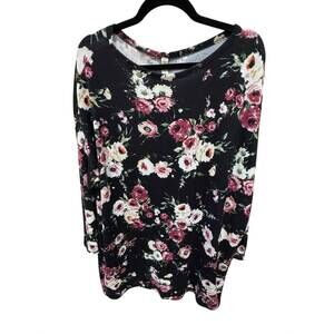 NEW PIXI + IVY women's floral long sleeve dress in black multi